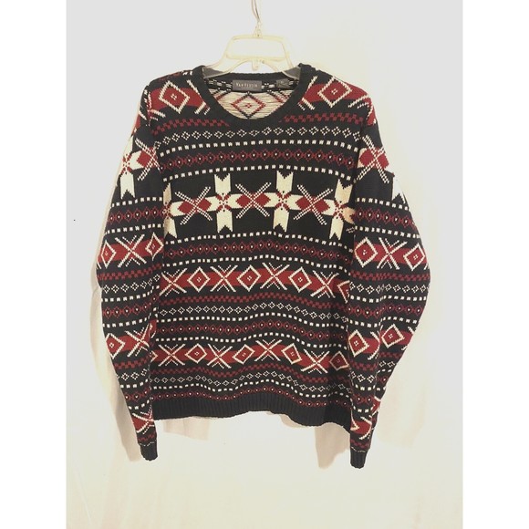 Van Heusen Other - Mens Van Heusen Fair Isle Winter Christmas Sweater XL Black Red/White Crew Neck